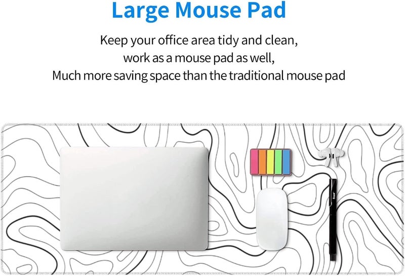 Brecoy White Mouse Pad Large XL Gaming Mouse Pad for Desk Topographic Mouse Pad Desk Pad Gaming Mouse Pad White Desk Mat Extended Black and White White Topo Mousepad White Topographic Mouse Pad Full Size - Image 5